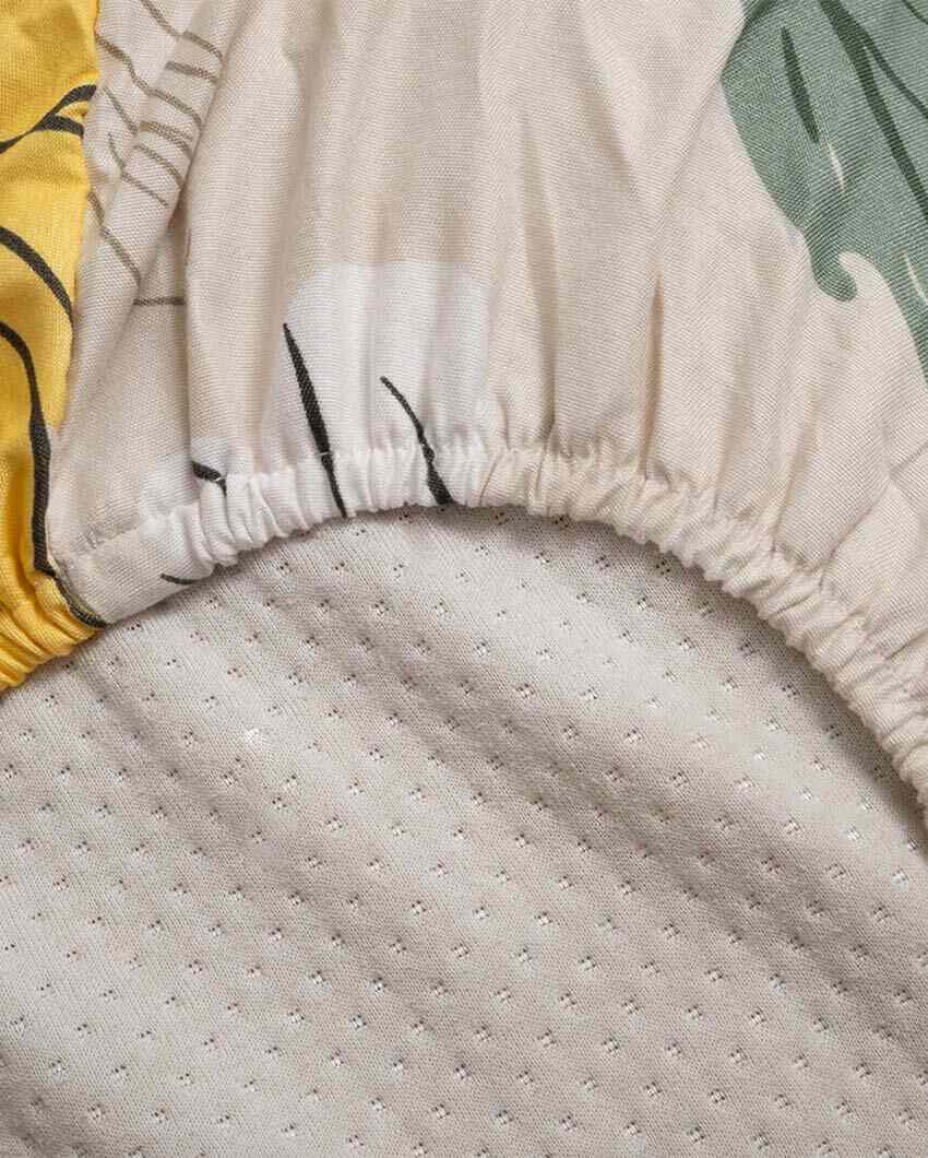 Floral Printed Cotton Mix Double Bed Fitted Bedsheet Set