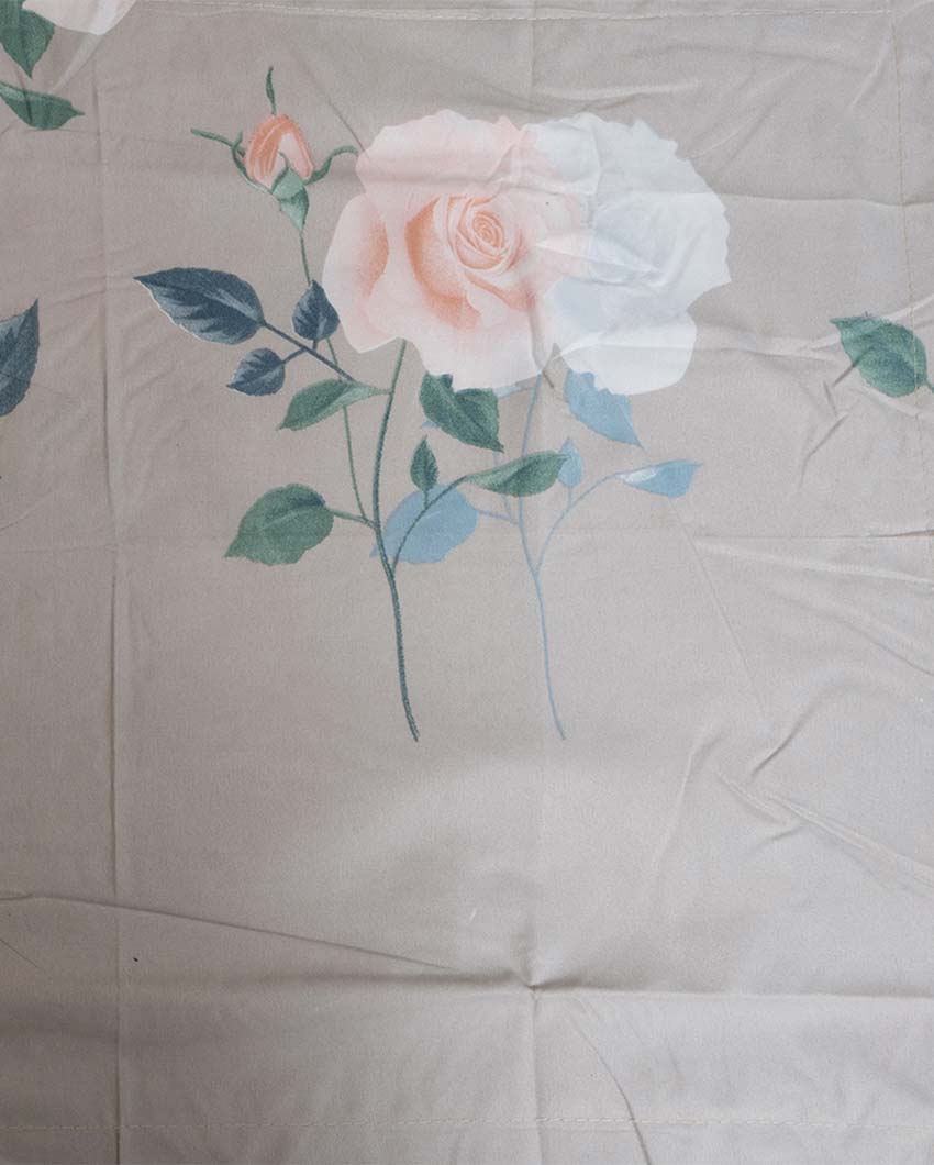 Beautiful Roses Printed Cotton Mix Double Bed Fitted Bedsheet Set