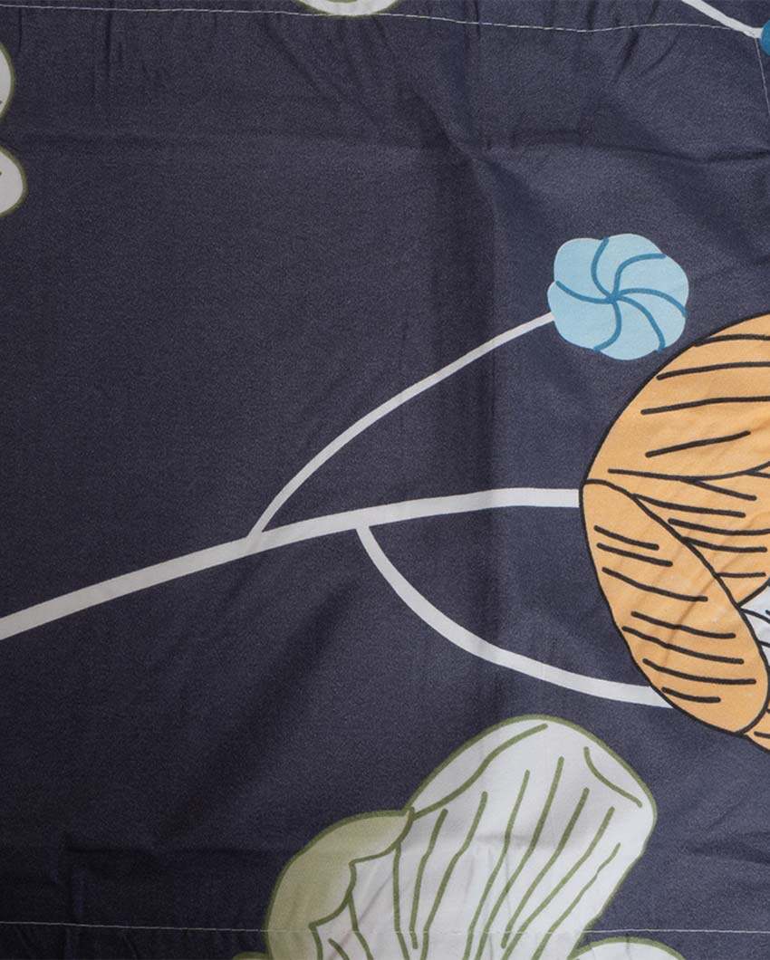Night Flowers Printed Cotton Mix Double Bed Fitted Bedsheet Set