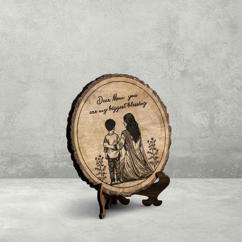 Mamacraft Handcrafted Mango Wood Brown Plaque with Stand Gift Set | 8 inches