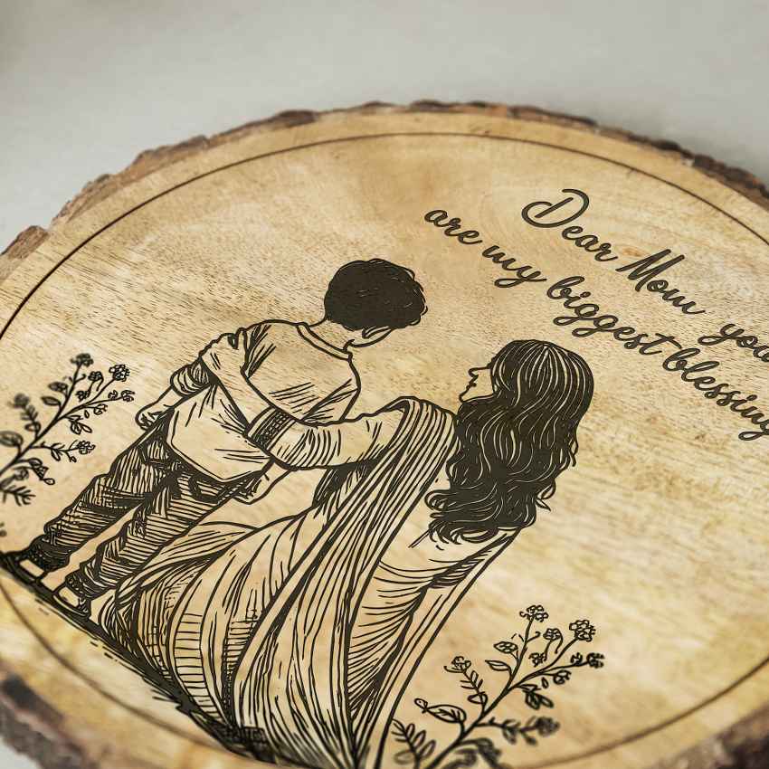 Mamacraft Handcrafted Mango Wood Brown Plaque with Stand Gift Set | 8 inches