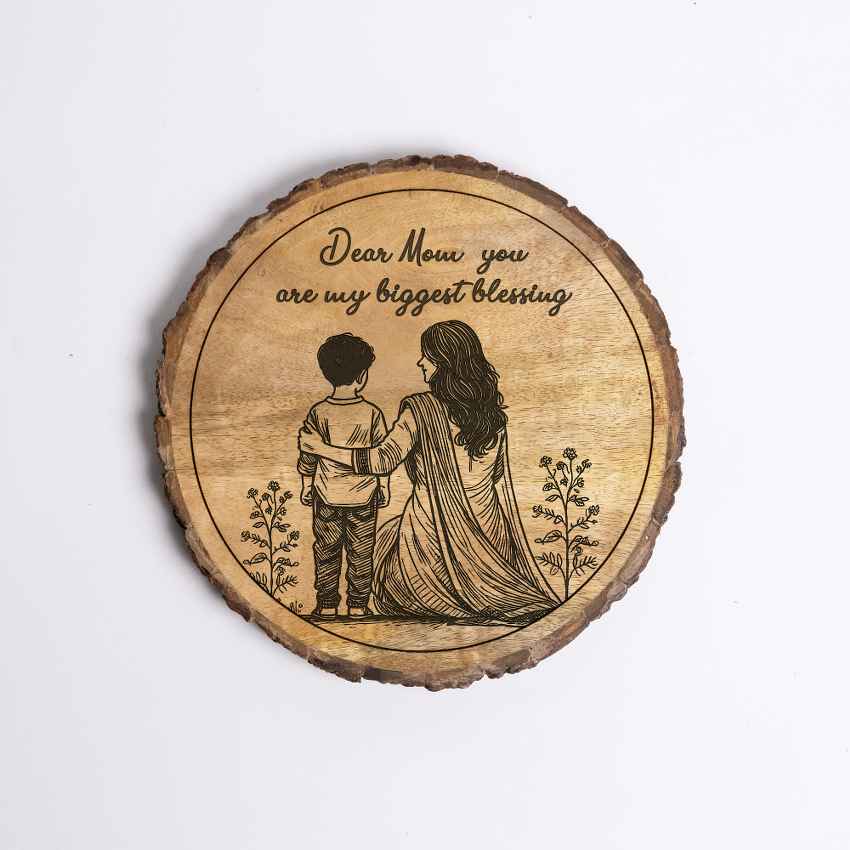 Mamacraft Handcrafted Mango Wood Brown Plaque with Stand Gift Set | 8 inches