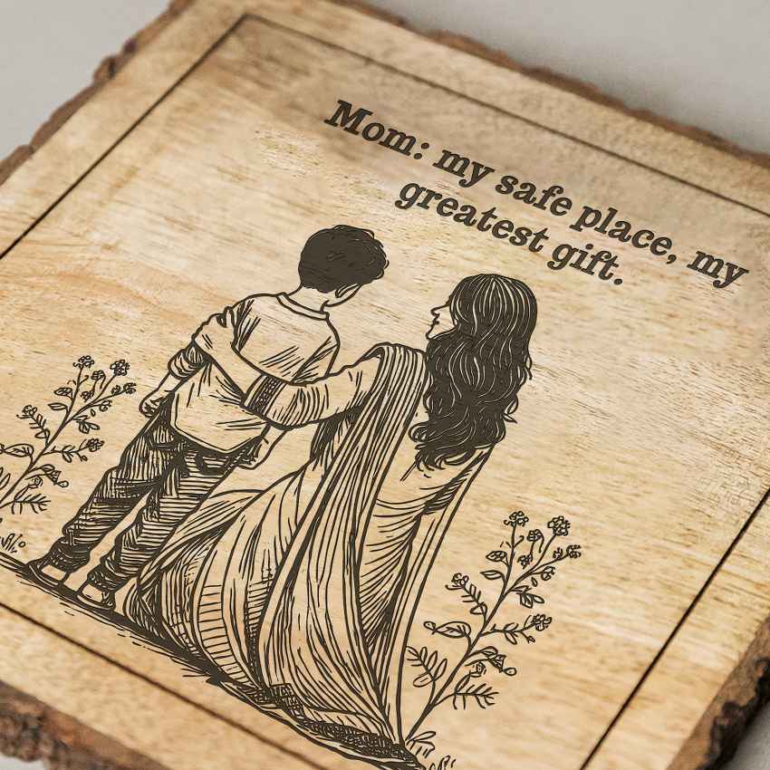 Woodwhispers Handcrafted Mango Wood Brown Plaque with Stand Gift Set | 8 x 8 inches