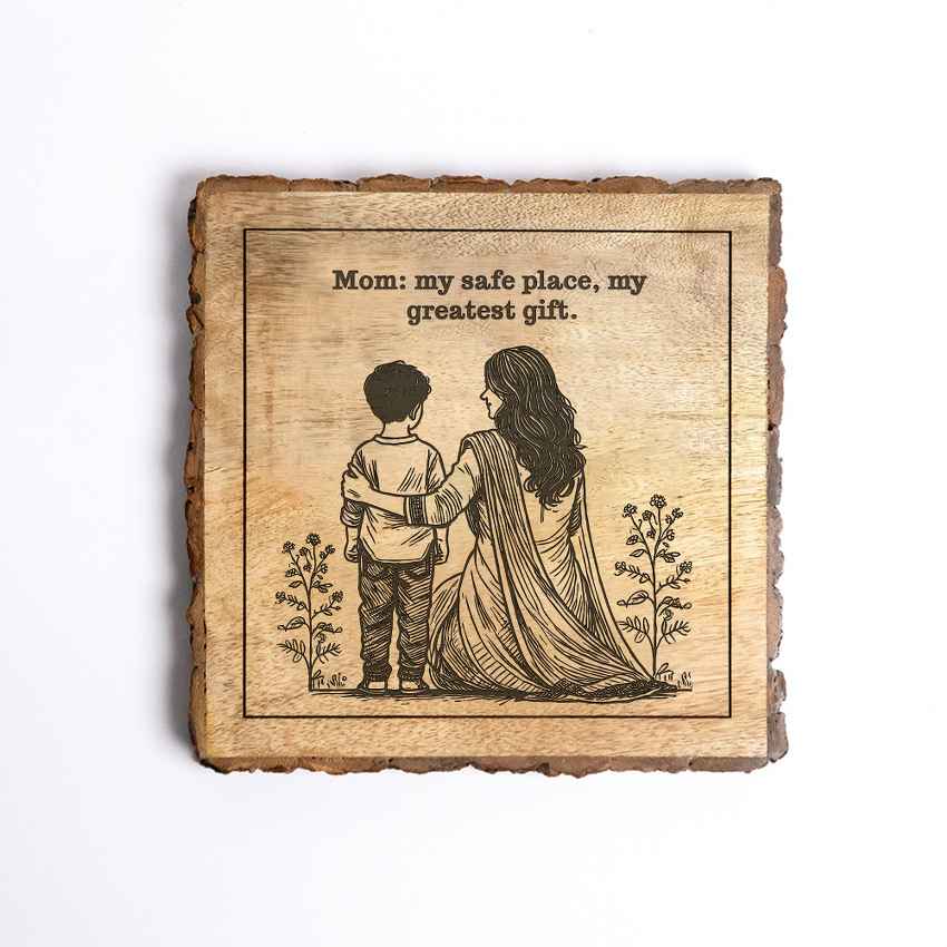 Woodwhispers Handcrafted Mango Wood Brown Plaque with Stand Gift Set | 8 x 8 inches