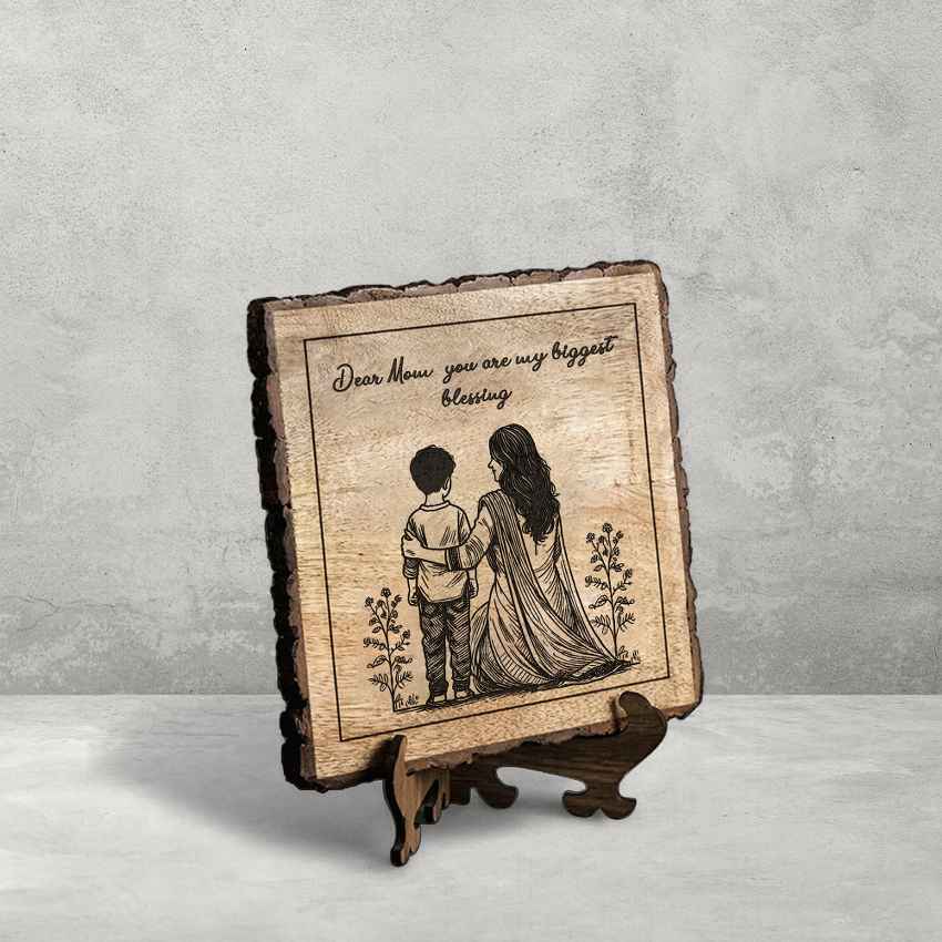 Loveetched Handcrafted Mango Wood Brown Plaque with Stand Gift Set | 8 x 8 inches