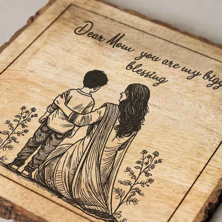 Loveetched Handcrafted Mango Wood Brown Plaque with Stand Gift Set | 8 x 8 inches