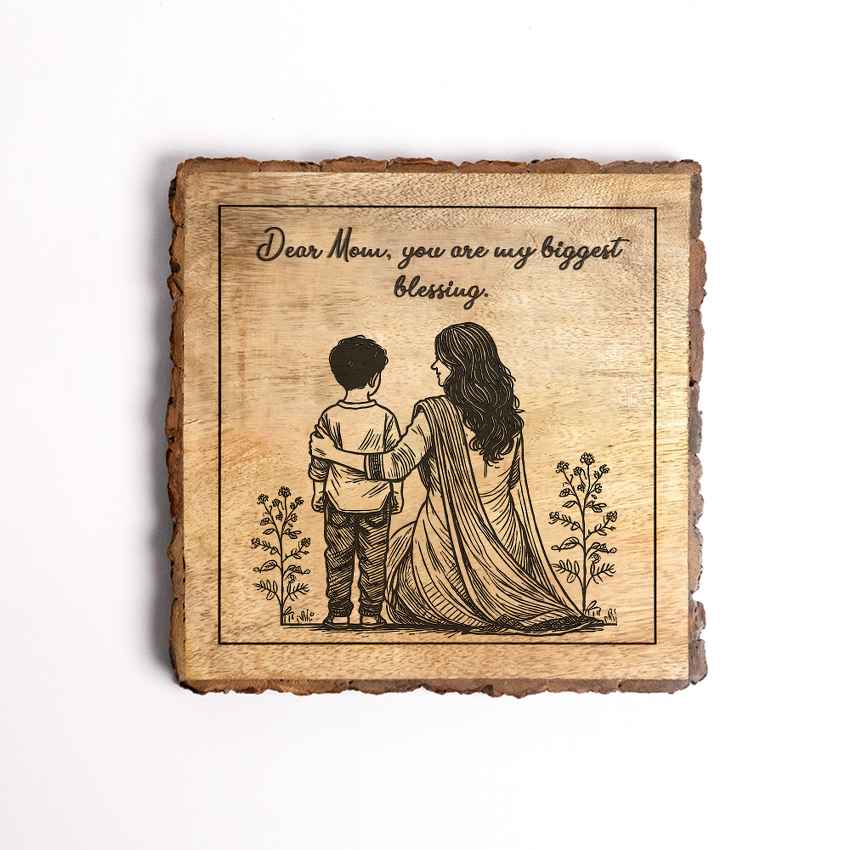 Loveetched Handcrafted Mango Wood Brown Plaque with Stand Gift Set | 8 x 8 inches