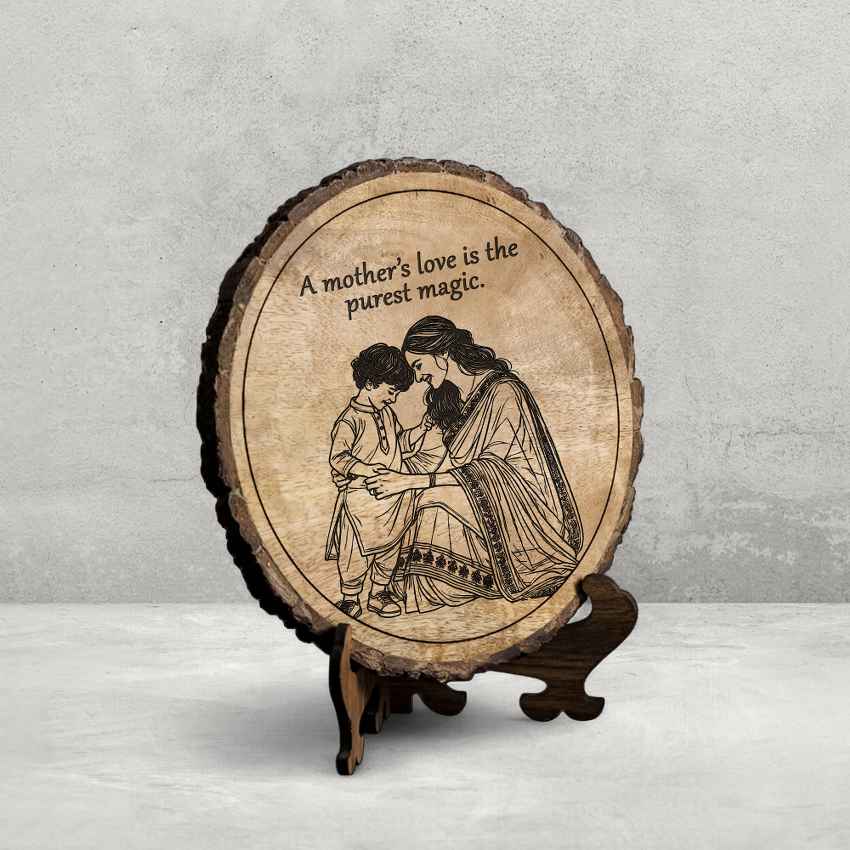 Graingrace Handcrafted Mango Wood Brown Plaque with Stand Gift Set | 8 inches