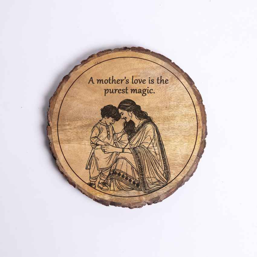 Graingrace Handcrafted Mango Wood Brown Plaque with Stand Gift Set | 8 inches