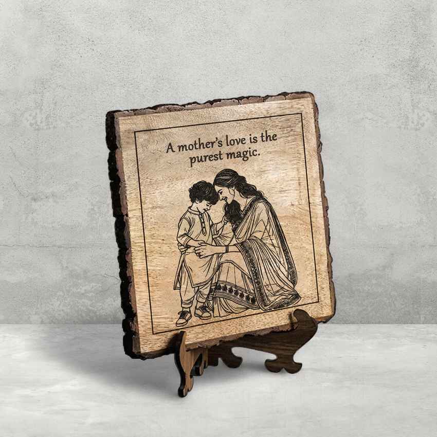 Timelesswood Handcrafted Mango Wood Brown Plaque with Stand Gift Set | 8 x 8 inches