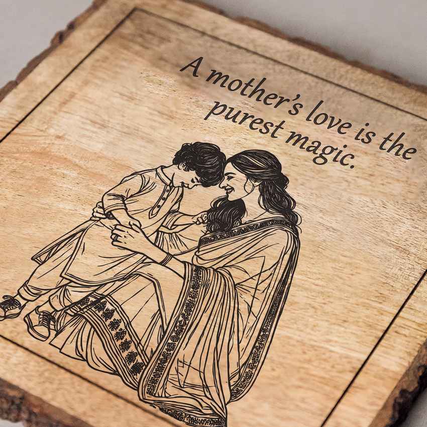 Timelesswood Handcrafted Mango Wood Brown Plaque with Stand Gift Set | 8 x 8 inches