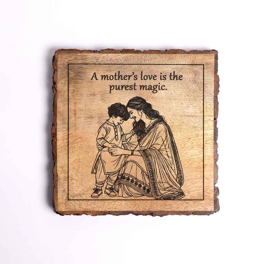 Timelesswood Handcrafted Mango Wood Brown Plaque with Stand Gift Set | 8 x 8 inches