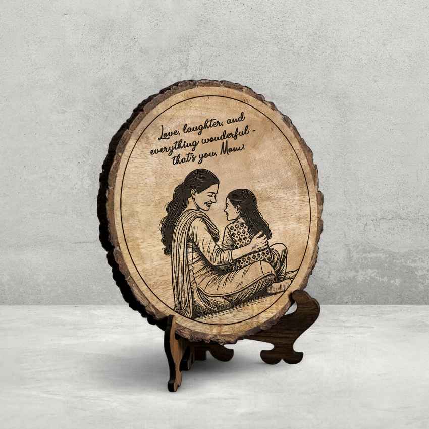 Echomom Handcrafted Mango Wood Brown Plaque with Stand Gift Set | 8 inches