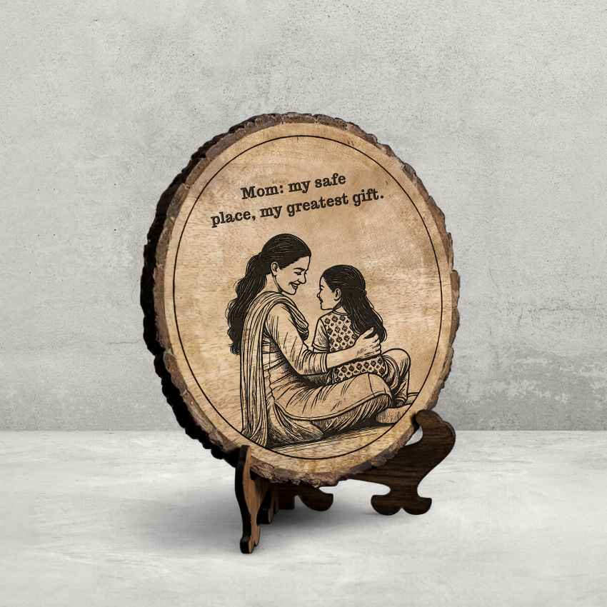 Carvedlove Handcrafted Mango Wood Brown Plaque with Stand Gift Set | 8 inches