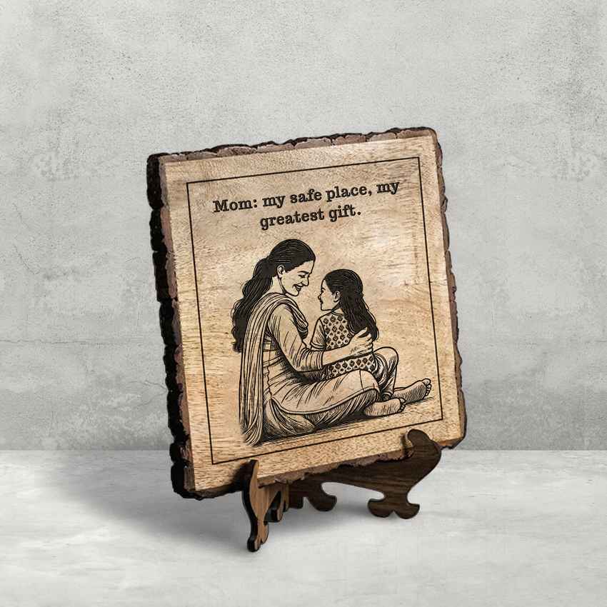 Mothermark Handcrafted Mango Wood Brown Plaque with Stand Gift Set | 8 x 8 inches