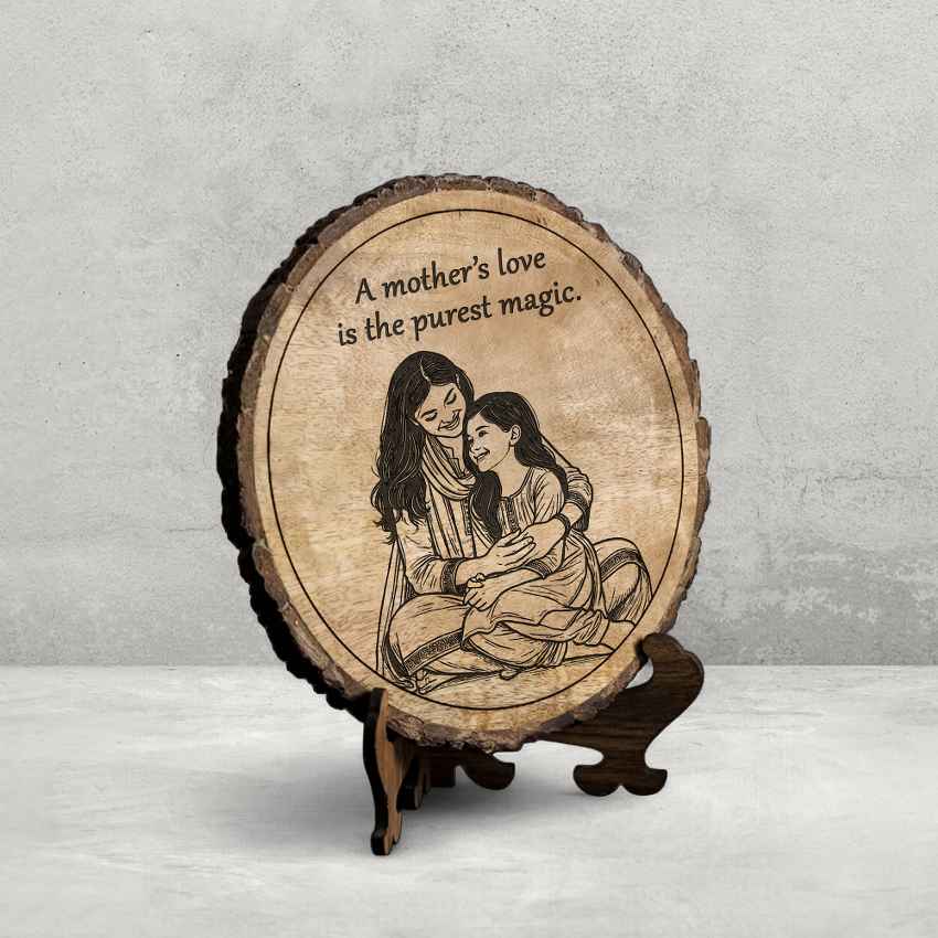 Rootedhug Handcrafted Mango Wood Brown Plaque with Stand Gift Set | 8 inches