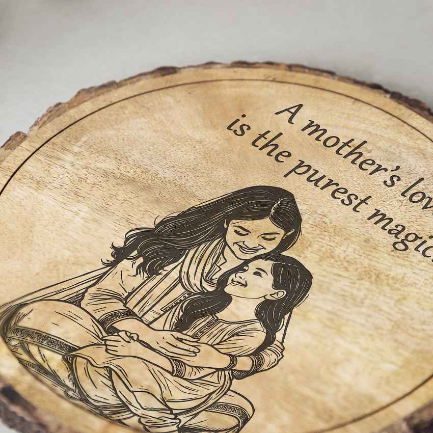 Rootedhug Handcrafted Mango Wood Brown Plaque with Stand Gift Set | 8 inches