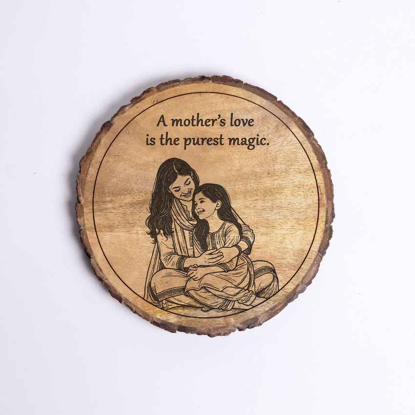 Rootedhug Handcrafted Mango Wood Brown Plaque with Stand Gift Set | 8 inches