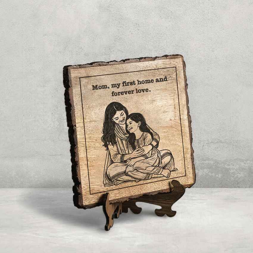 Purematri Handcrafted Mango Wood Brown Plaque with Stand Gift Set | 8 x 8 inches