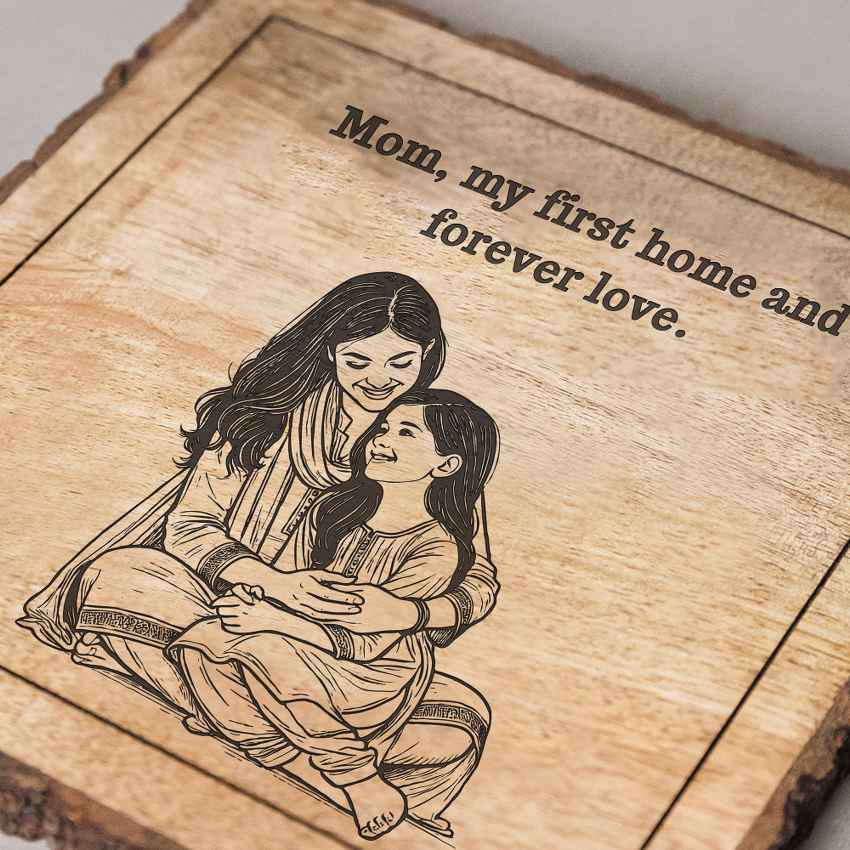 Purematri Handcrafted Mango Wood Brown Plaque with Stand Gift Set | 8 x 8 inches