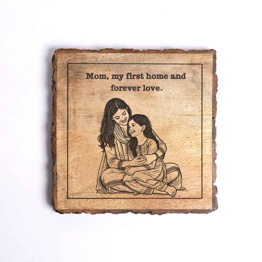 Purematri Handcrafted Mango Wood Brown Plaque with Stand Gift Set | 8 x 8 inches