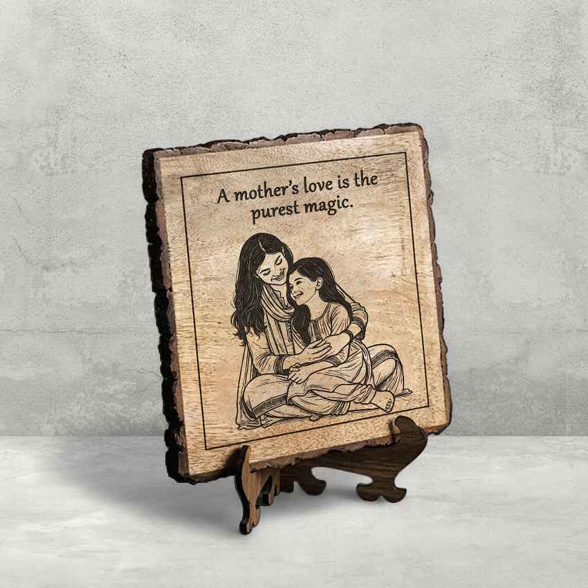 Heirloomhue Handcrafted Mango Wood Brown Plaque with Stand Gift Set | 8 x 8 inches