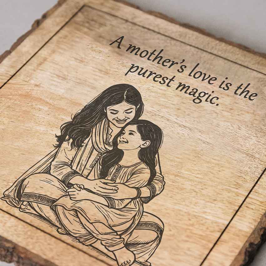 Heirloomhue Handcrafted Mango Wood Brown Plaque with Stand Gift Set | 8 x 8 inches