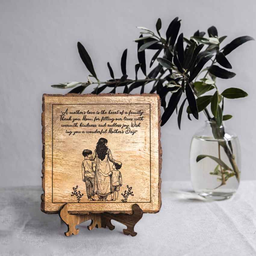 Heritageheart Handcrafted Mango Wood Brown Plaque with Stand Gift Set | 8 x 8 inches