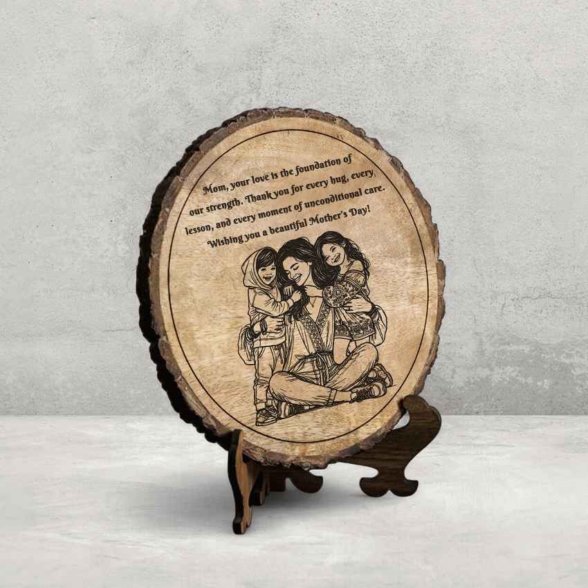 Grainedbond Handcrafted Mango Wood Brown Plaque with Stand Gift Set | 8 inches