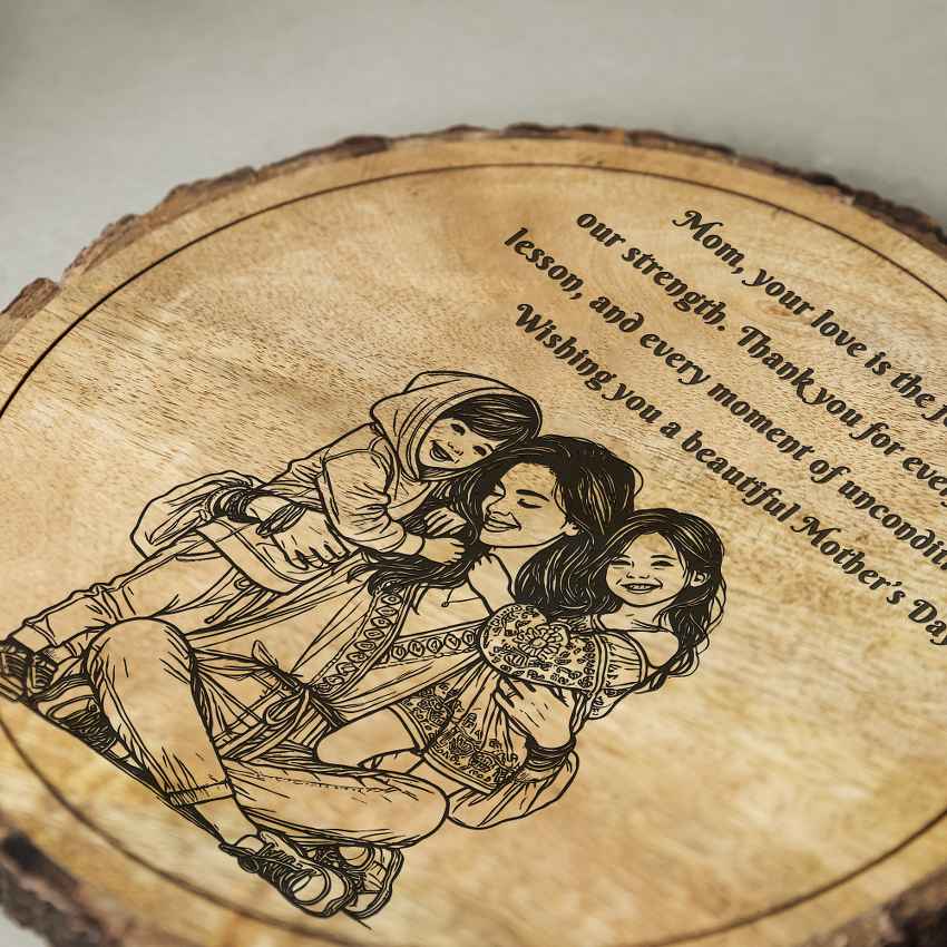 Grainedbond Handcrafted Mango Wood Brown Plaque with Stand Gift Set | 8 inches