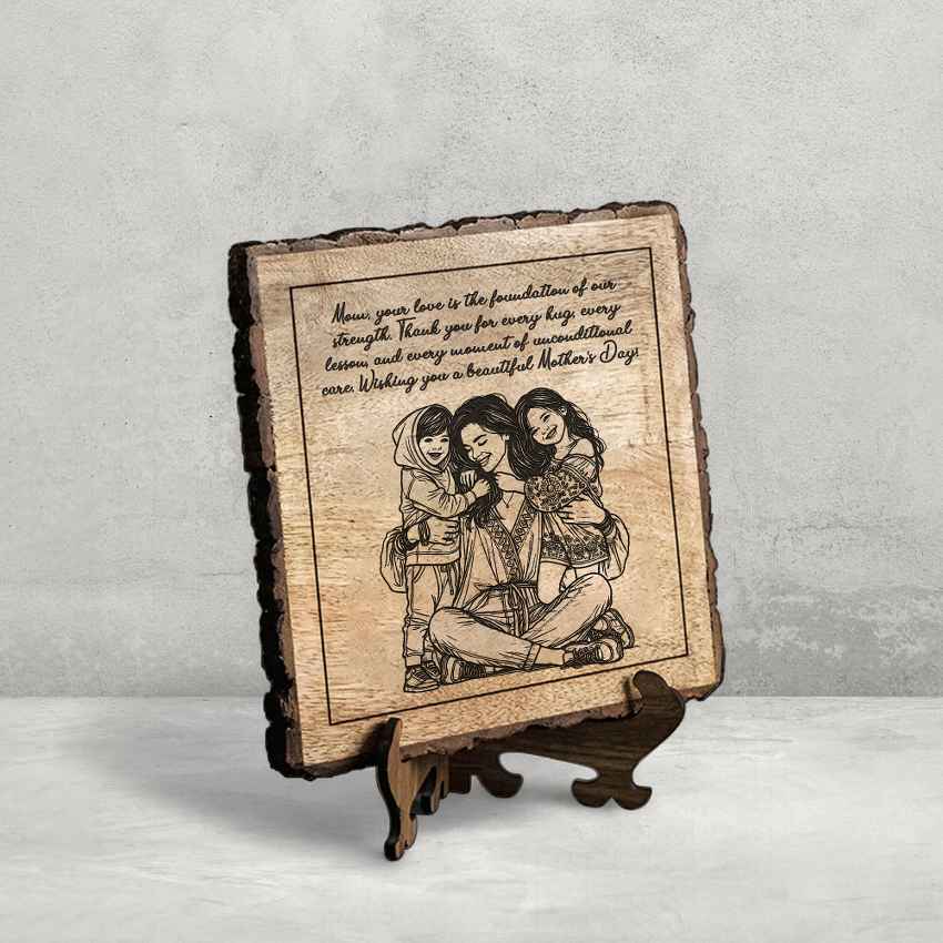 Calmcarve Handcrafted Mango Wood Brown Plaque with Stand Gift Set | 8 x 8 inches