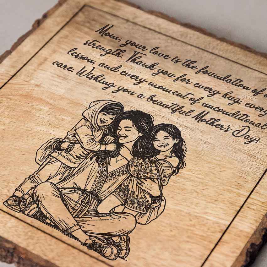 Calmcarve Handcrafted Mango Wood Brown Plaque with Stand Gift Set | 8 x 8 inches