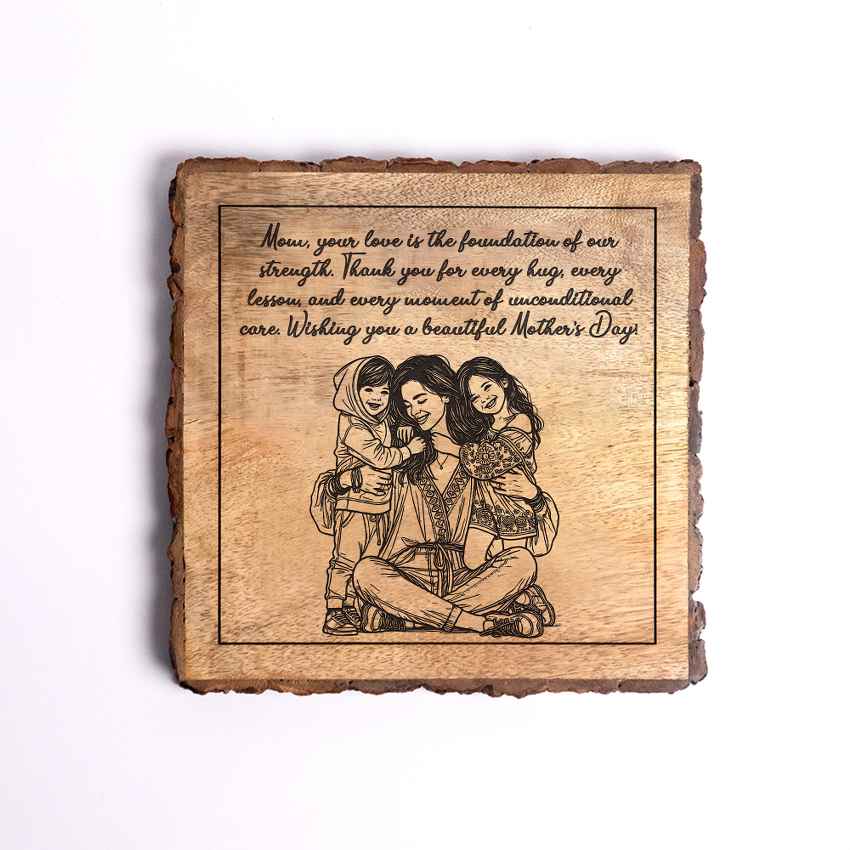 Calmcarve Handcrafted Mango Wood Brown Plaque with Stand Gift Set | 8 x 8 inches