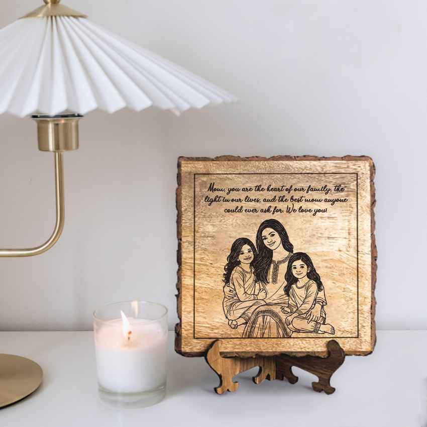 Mothermuse Handcrafted Mango Wood Brown Plaque with Stand Gift Set | 8 x 8 inches