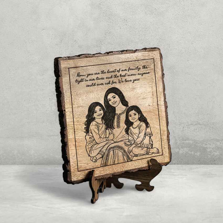 Mothermuse Handcrafted Mango Wood Brown Plaque with Stand Gift Set | 8 x 8 inches