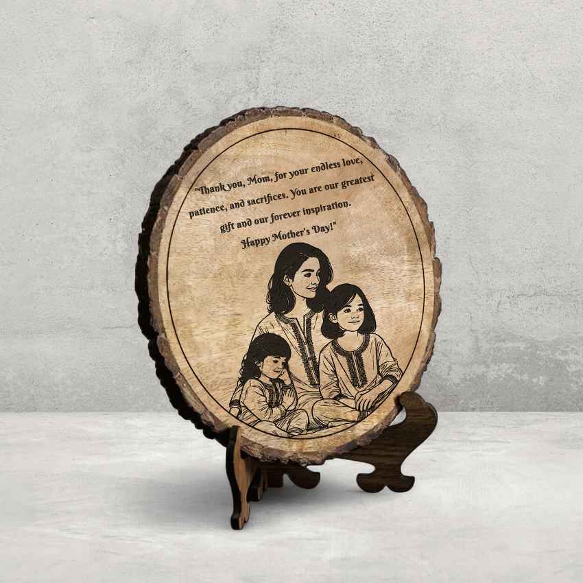 Woodmirth Handcrafted Mango Wood Brown Plaque with Stand Gift Set | 8 inches