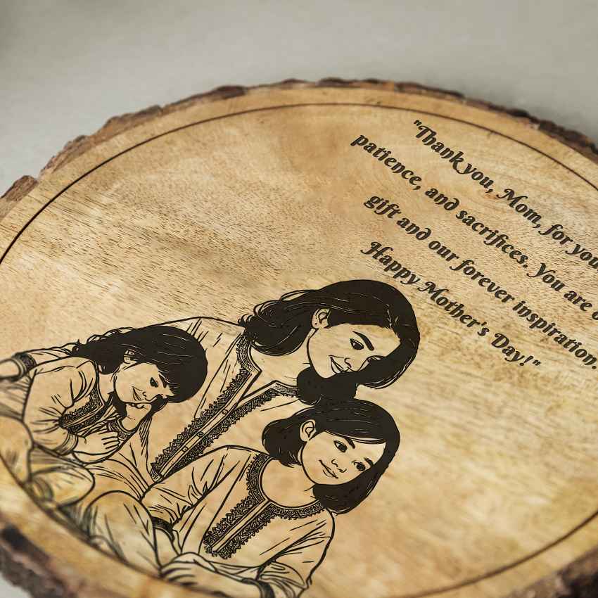 Woodmirth Handcrafted Mango Wood Brown Plaque with Stand Gift Set | 8 inches