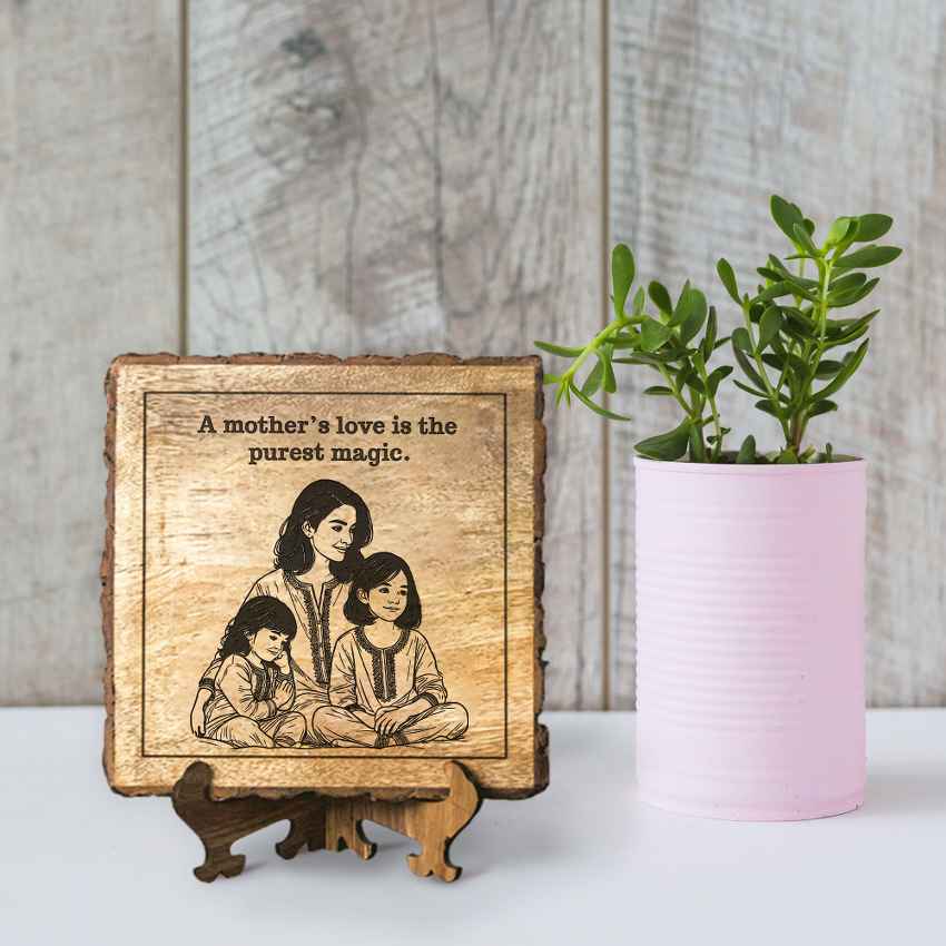 Grainkiss Handcrafted Mango Wood Brown Plaque with Stand Gift Set | 8 x 8 inches