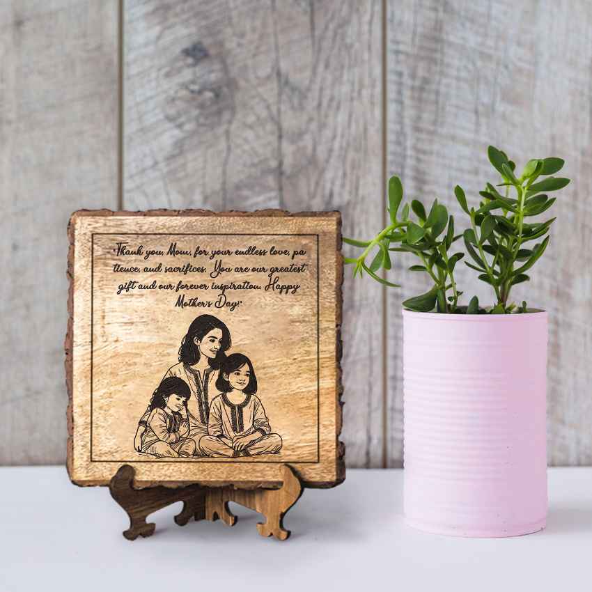 Deargrain Handcrafted Mango Wood Brown Plaque with Stand Gift Set | 8 x 8 inches