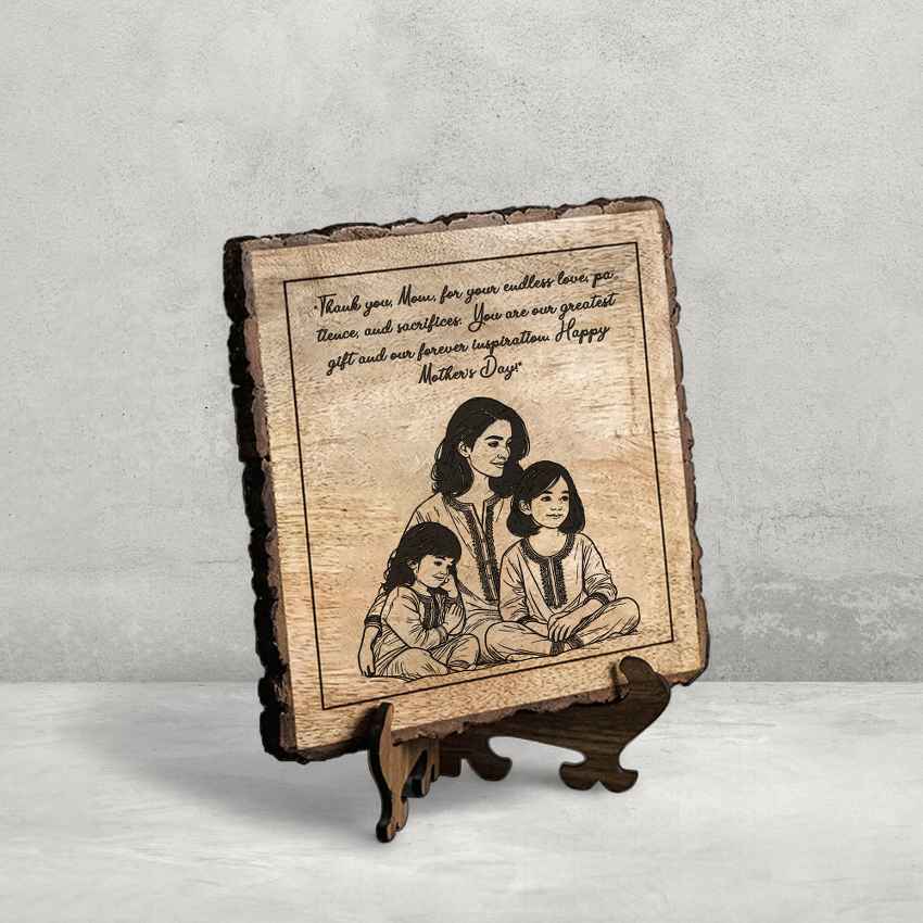 Deargrain Handcrafted Mango Wood Brown Plaque with Stand Gift Set | 8 x 8 inches