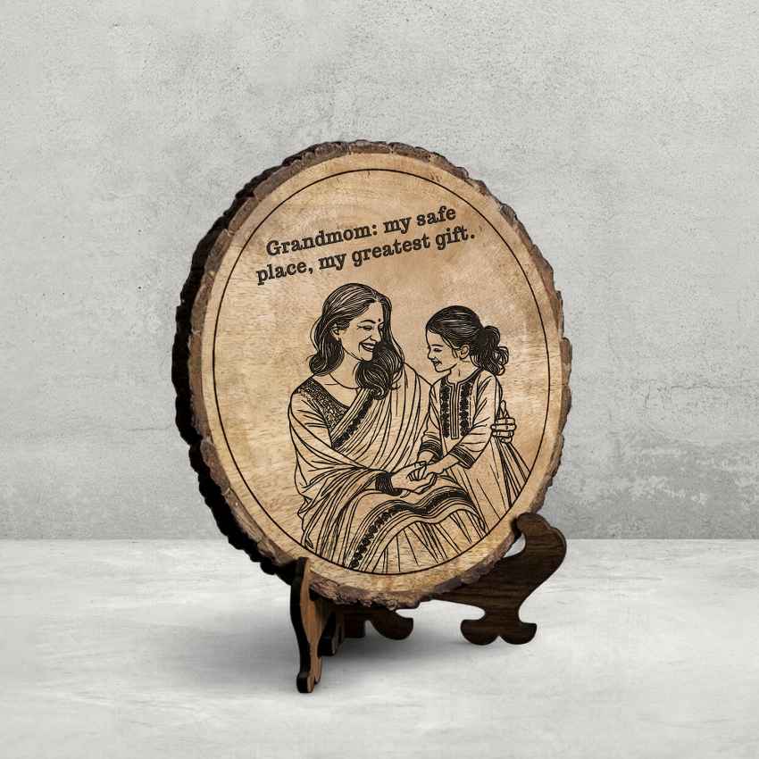Blessroot Handcrafted Mango Wood Brown Plaque with Stand Gift Set | 8 inches