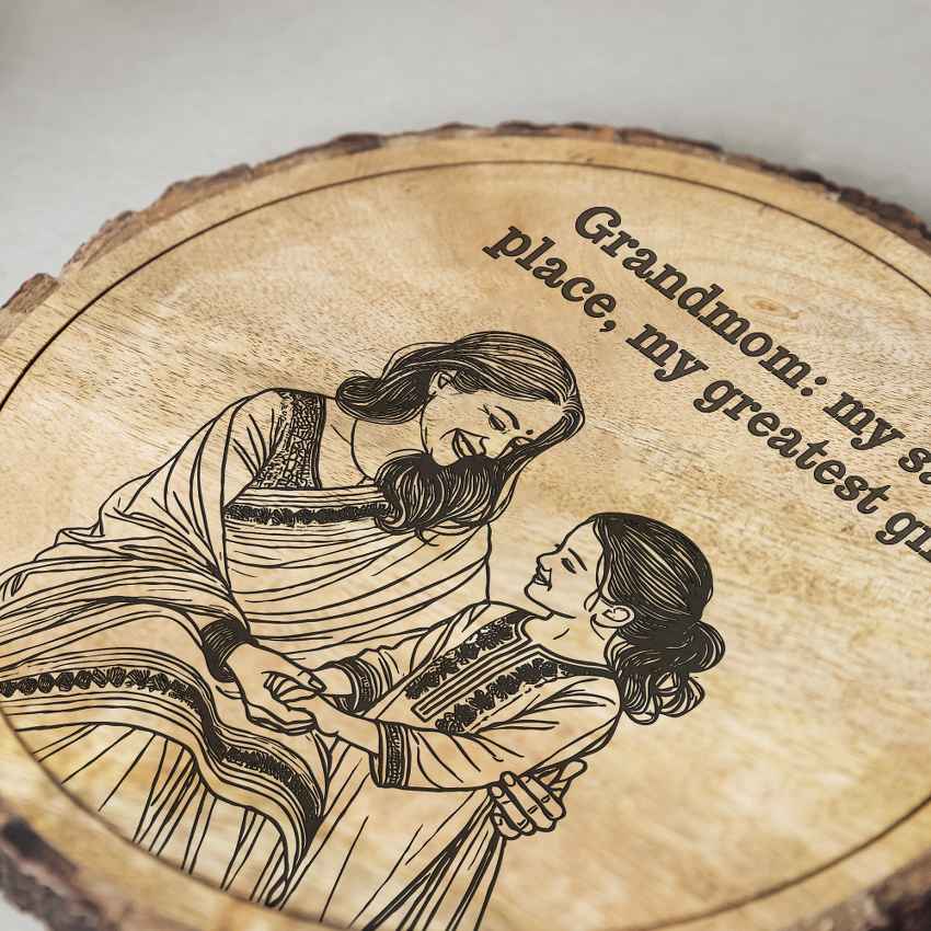 Blessroot Handcrafted Mango Wood Brown Plaque with Stand Gift Set | 8 inches