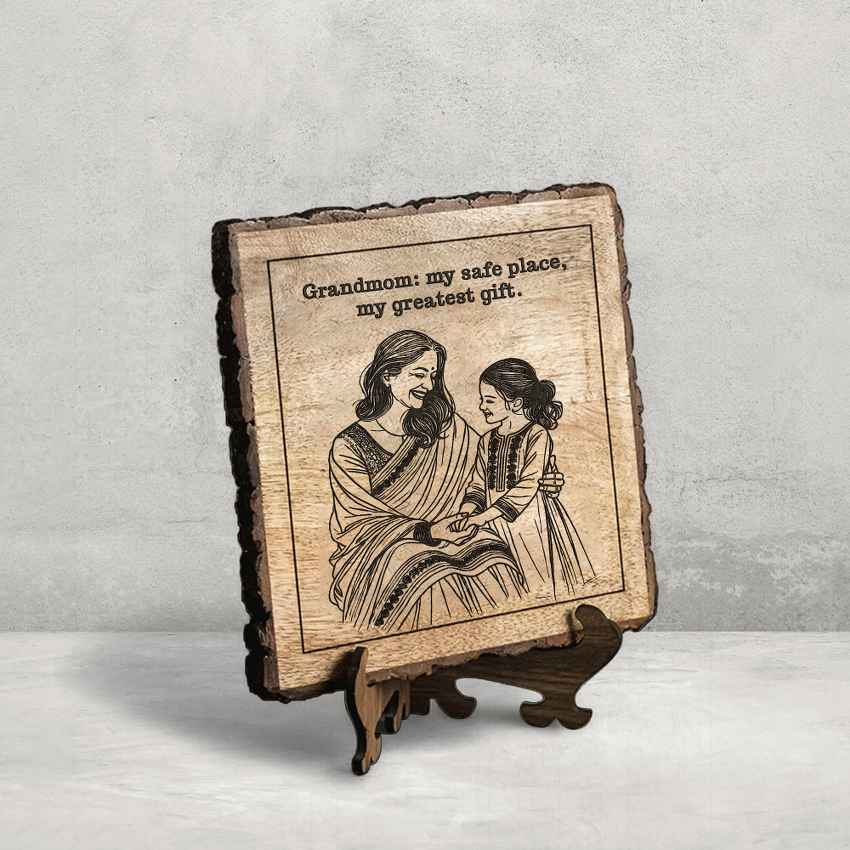 Earthyecho Handcrafted Mango Wood Brown Plaque with Stand Gift Set | 8 x 8 inches