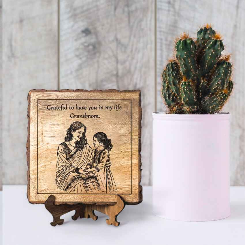 Hugetched Handcrafted Mango Wood Brown Plaque with Stand Gift Set | 8 x 8 inches
