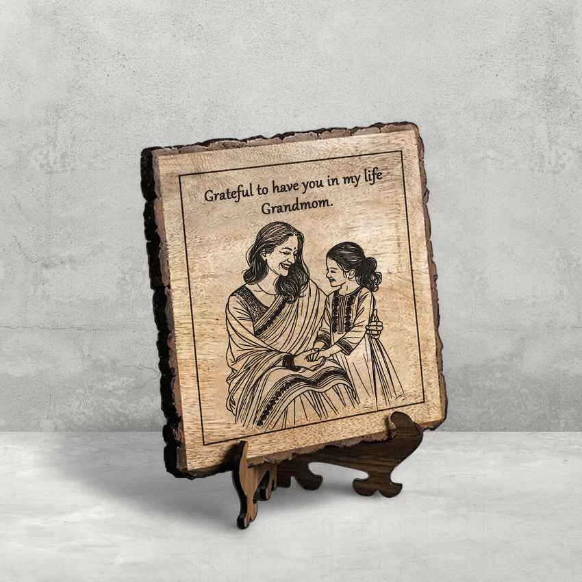 Hugetched Handcrafted Mango Wood Brown Plaque with Stand Gift Set | 8 x 8 inches