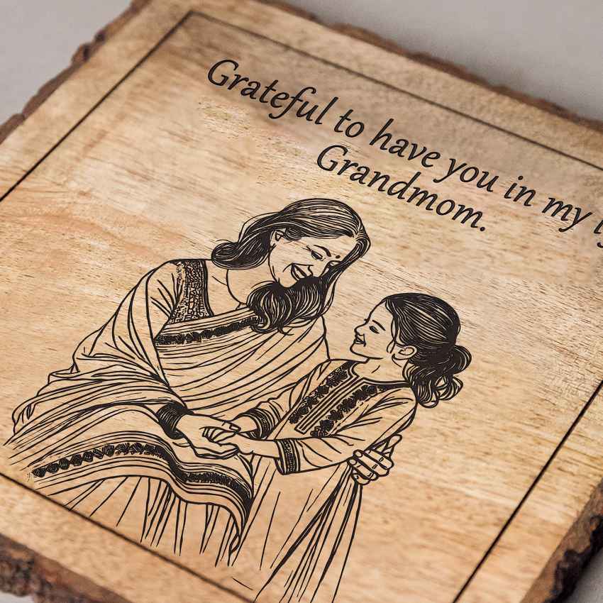 Hugetched Handcrafted Mango Wood Brown Plaque with Stand Gift Set | 8 x 8 inches