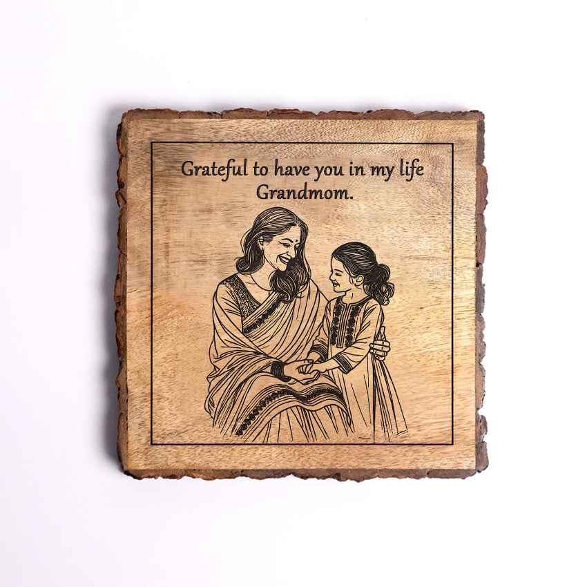 Hugetched Handcrafted Mango Wood Brown Plaque with Stand Gift Set | 8 x 8 inches