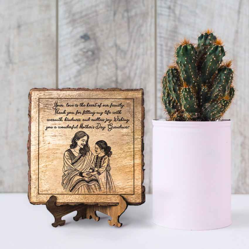 Craftedcalm Handcrafted Mango Wood Brown Plaque with Stand Gift Set | 8 x 8 inches