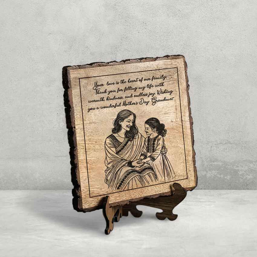 Craftedcalm Handcrafted Mango Wood Brown Plaque with Stand Gift Set | 8 x 8 inches