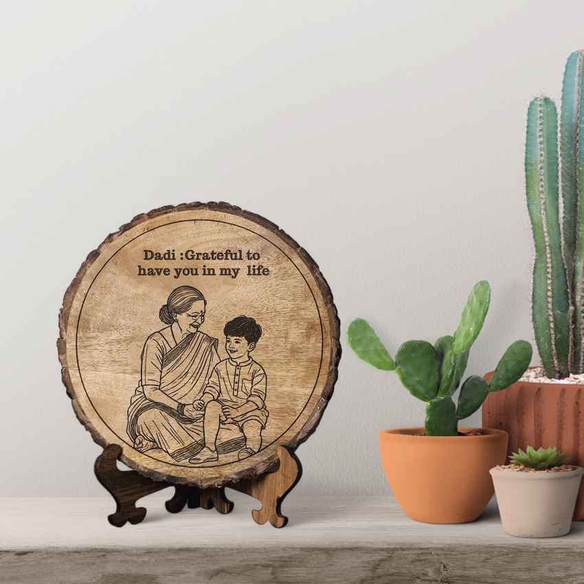 Bondboard Handcrafted Mango Wood Brown Plaque with Stand Gift Set | 8 inches